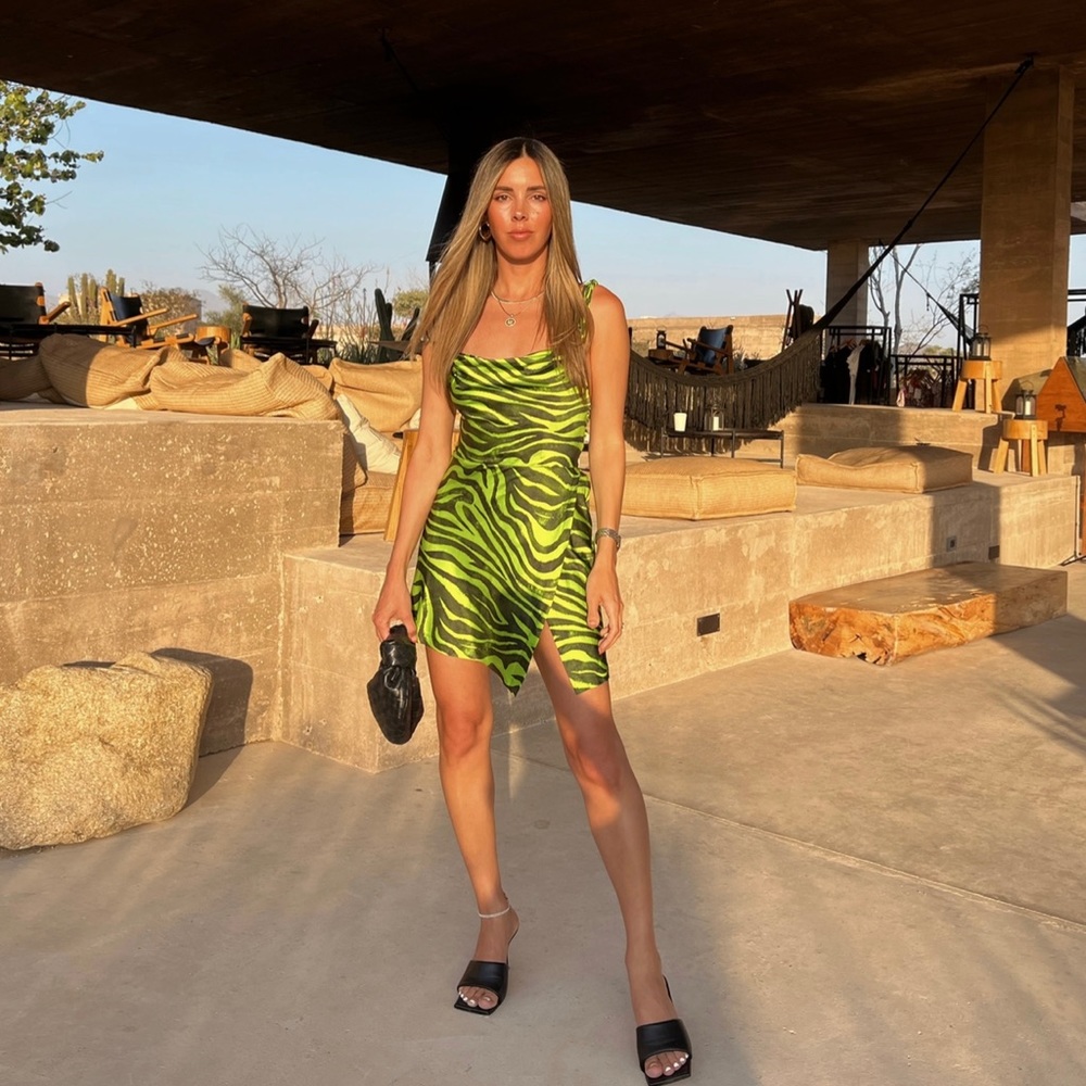 Retrofete Green Zebra Print Mini Dress